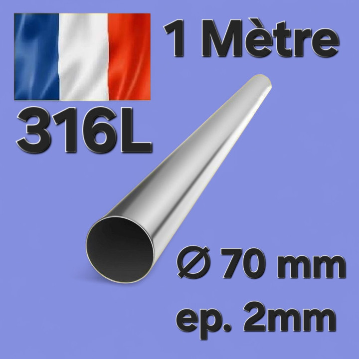 Tube Inox 70mm x 2mm - 1 Mètre 316L