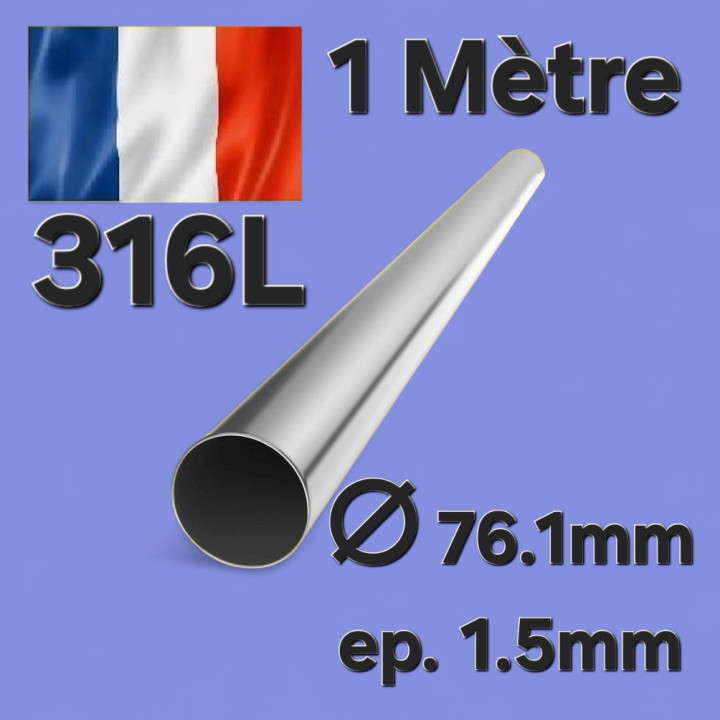 Tube Inox 76.1mm x 1.5mm - 1 Mètre 316L
