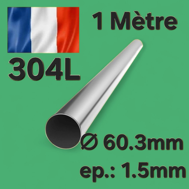 Tube Inox 60mm x 1.5mm - 1 Mètre 304L