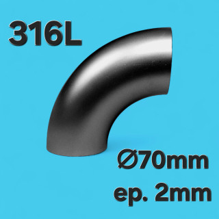 Coude 90° 70mm x 2mm - Inox 316L