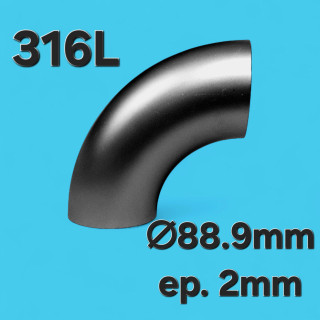 Coude 90° 88.9mm x 2mm - Inox 316L